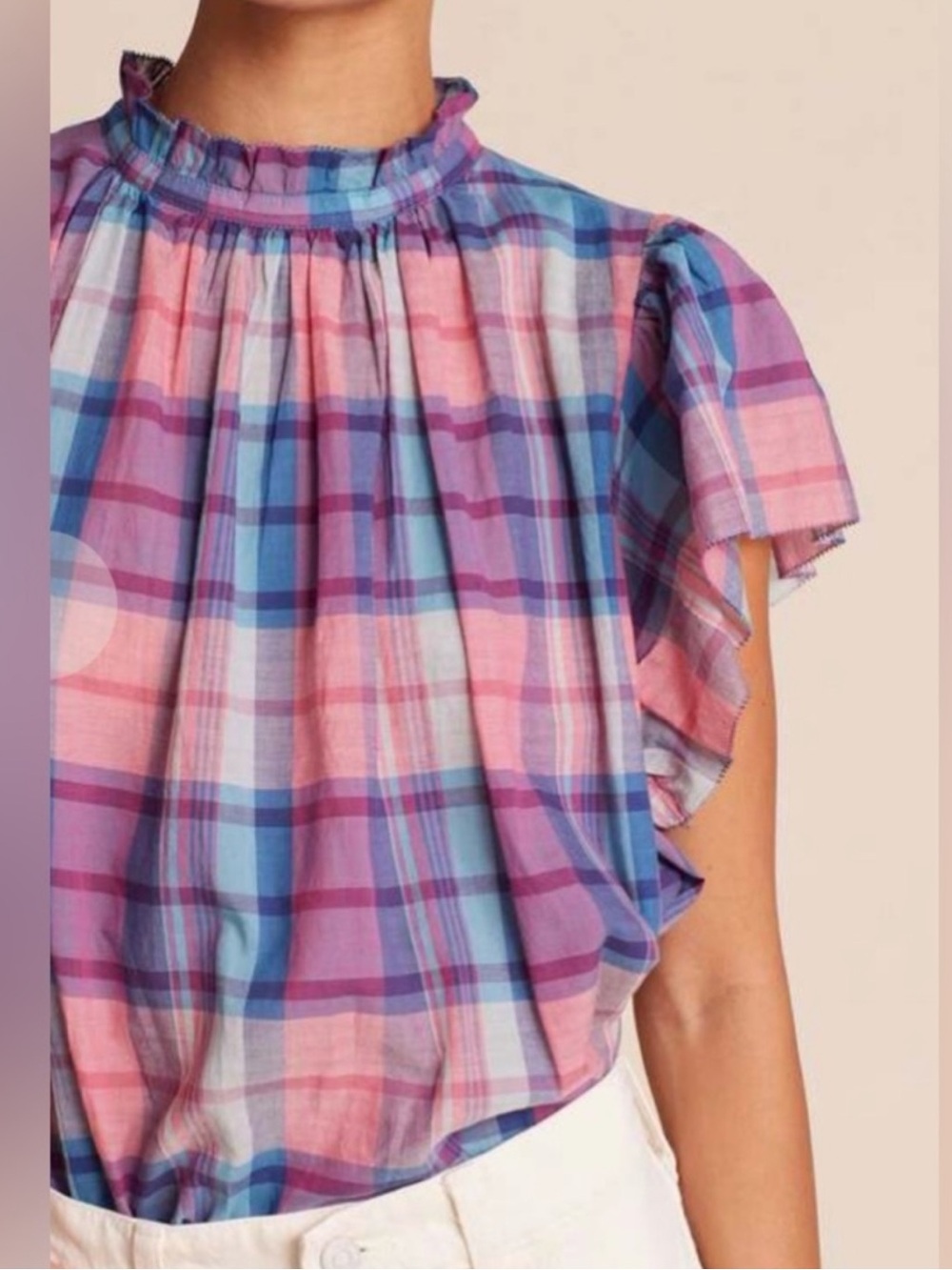 New Trovata Birds of Paradis Carla High Neck Blouse in Sorbet plaid Size Small